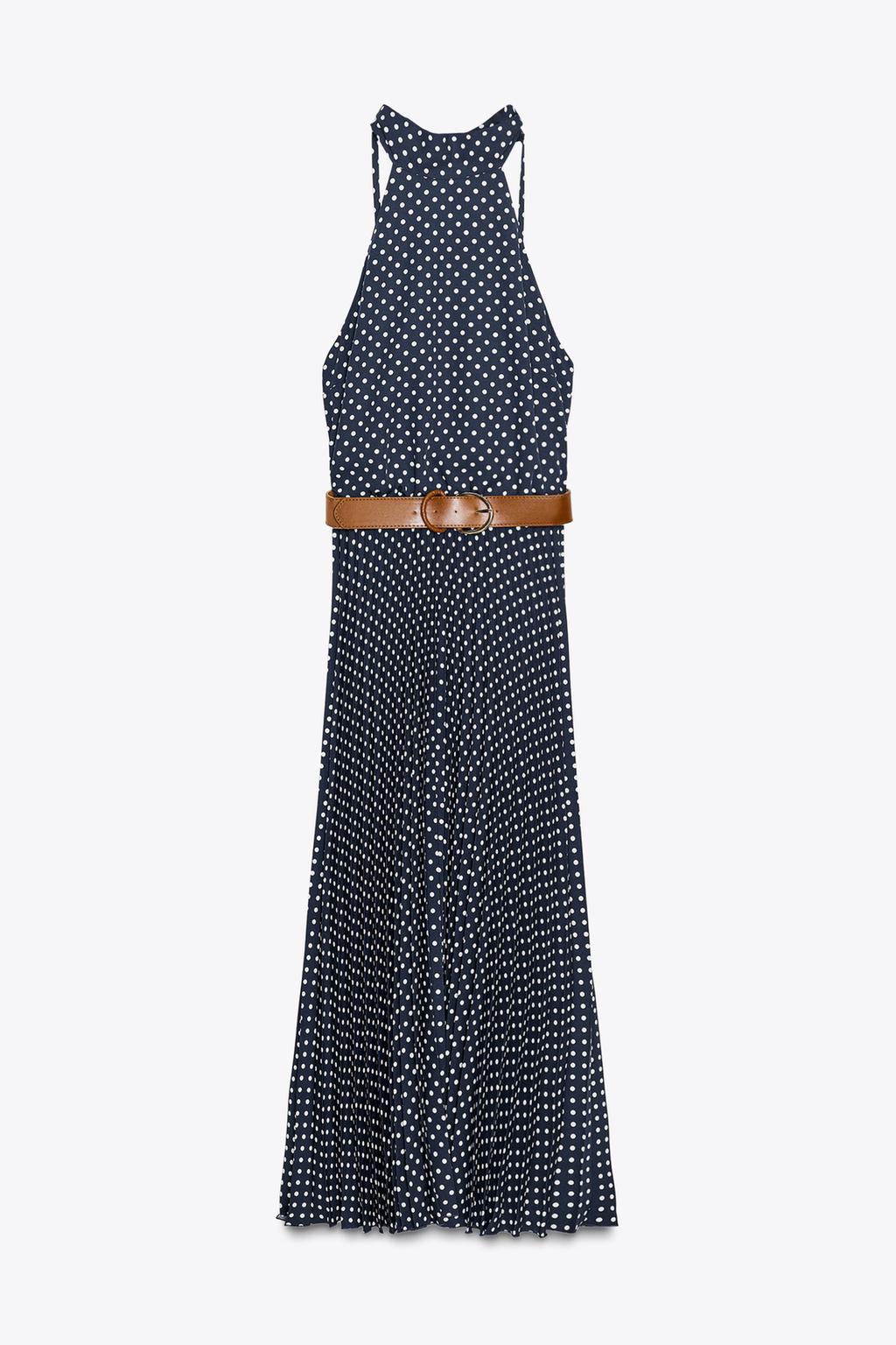 Mouni Roy Navy Retro Polka Halter Midi Dress with Belt