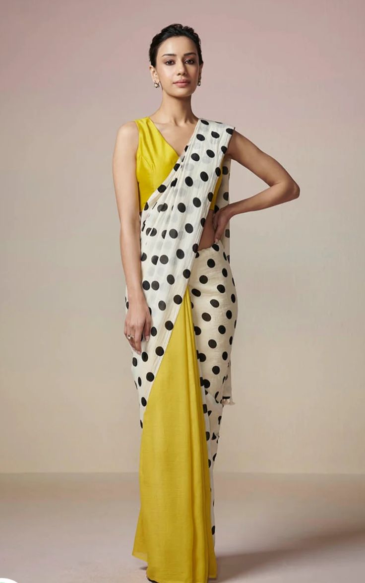 Hansika Motwani Polka Dot and Mustard Contrast Saree