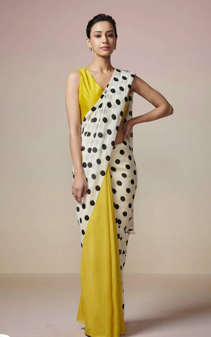 Hansika Motwani Polka Dot and Mustard Contrast Saree