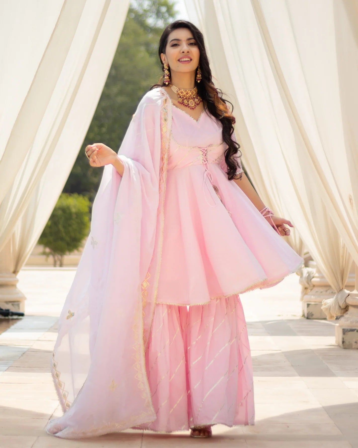 Sara Ali Khan Pink Mirror Work Sharara Set