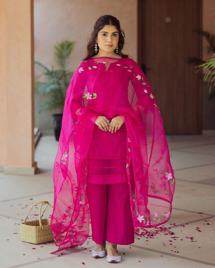 Divyanka Tripathi Charm Purple Handprinted Cotton Suit Set