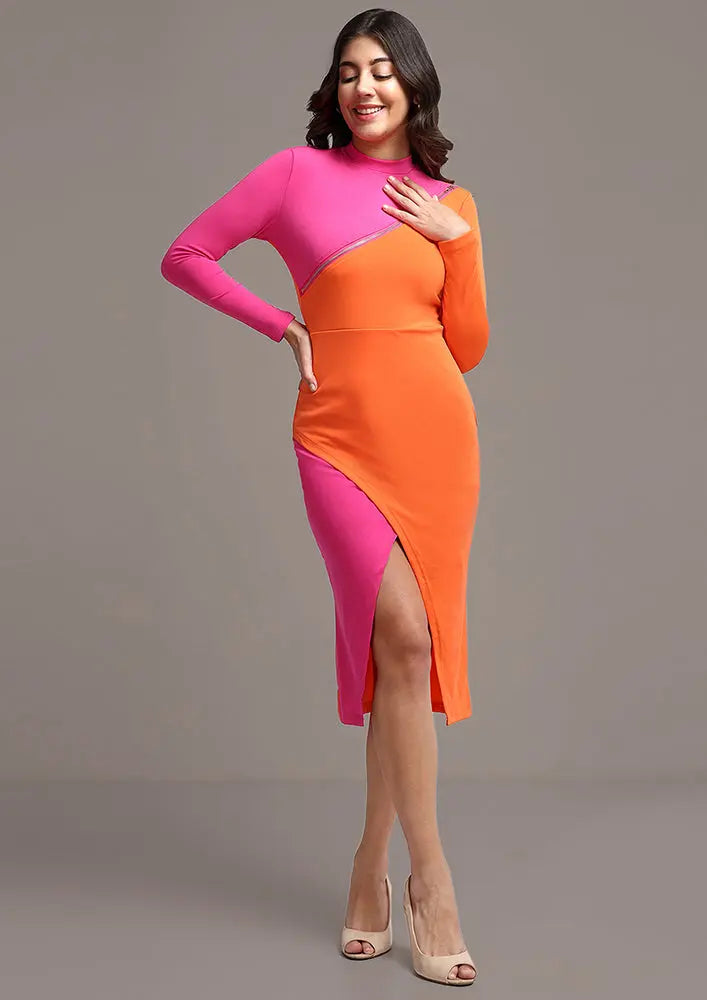 Neha Marda inspired Color block Bodycon Midi Dress