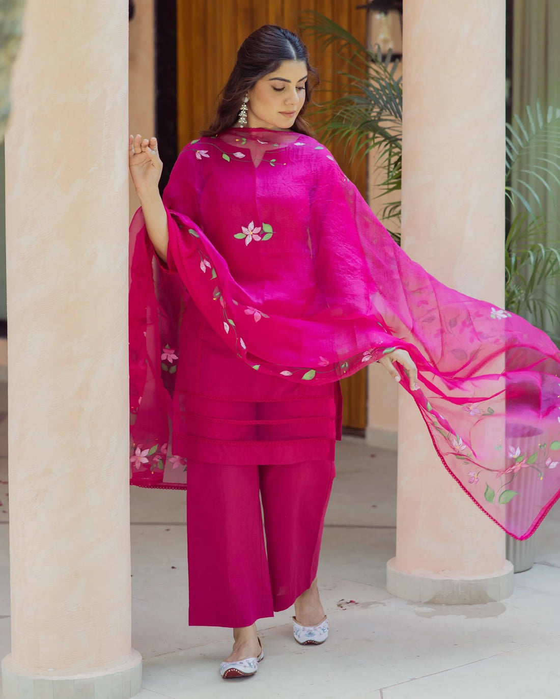 Divyanka Tripathi Charm Purple Handprinted Cotton Suit Set