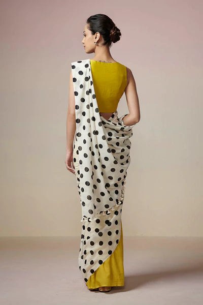 Hansika Motwani Polka Dot and Mustard Contrast Saree