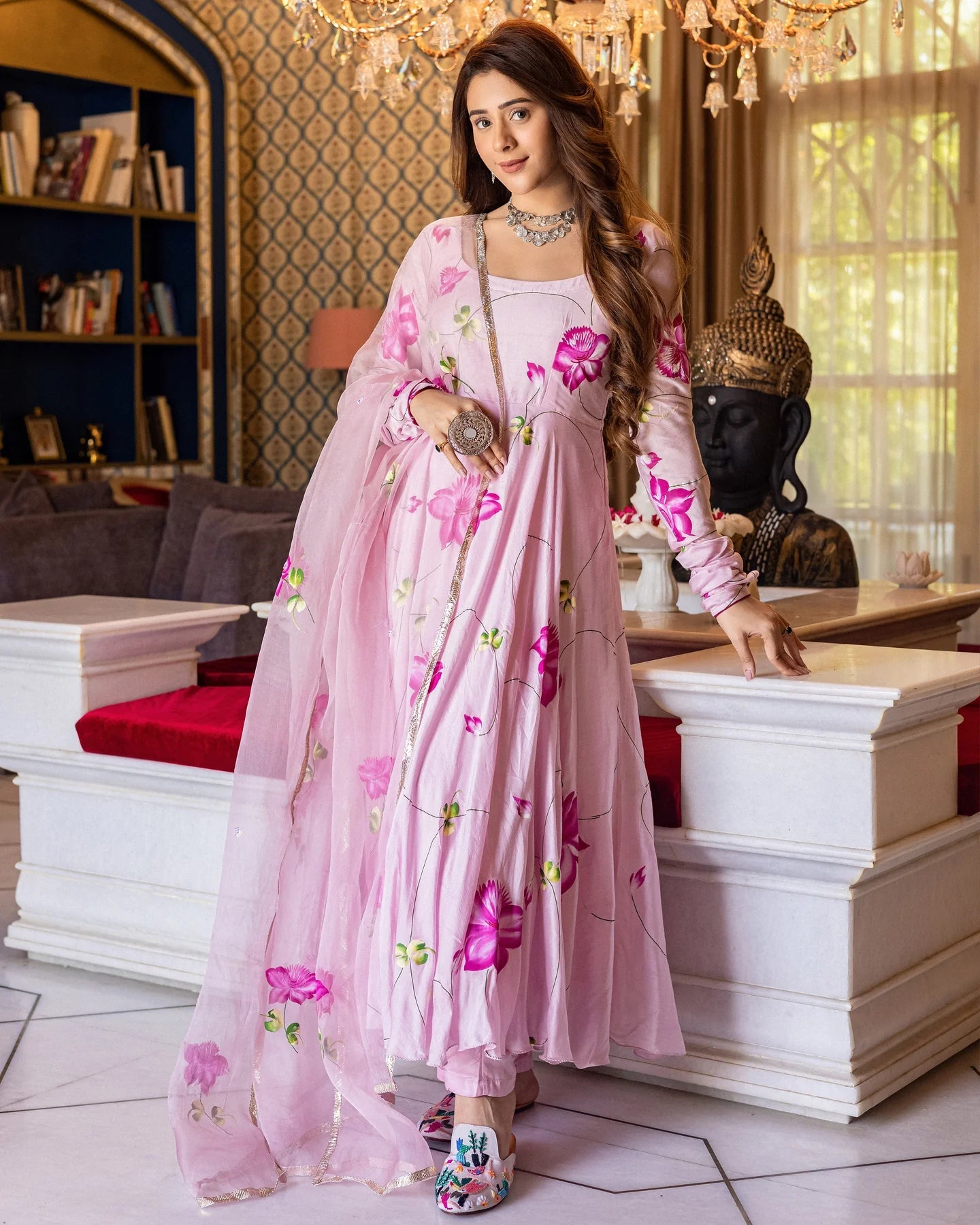 Shraddha Kapoor Blush Pink Floral Anarkali Set
