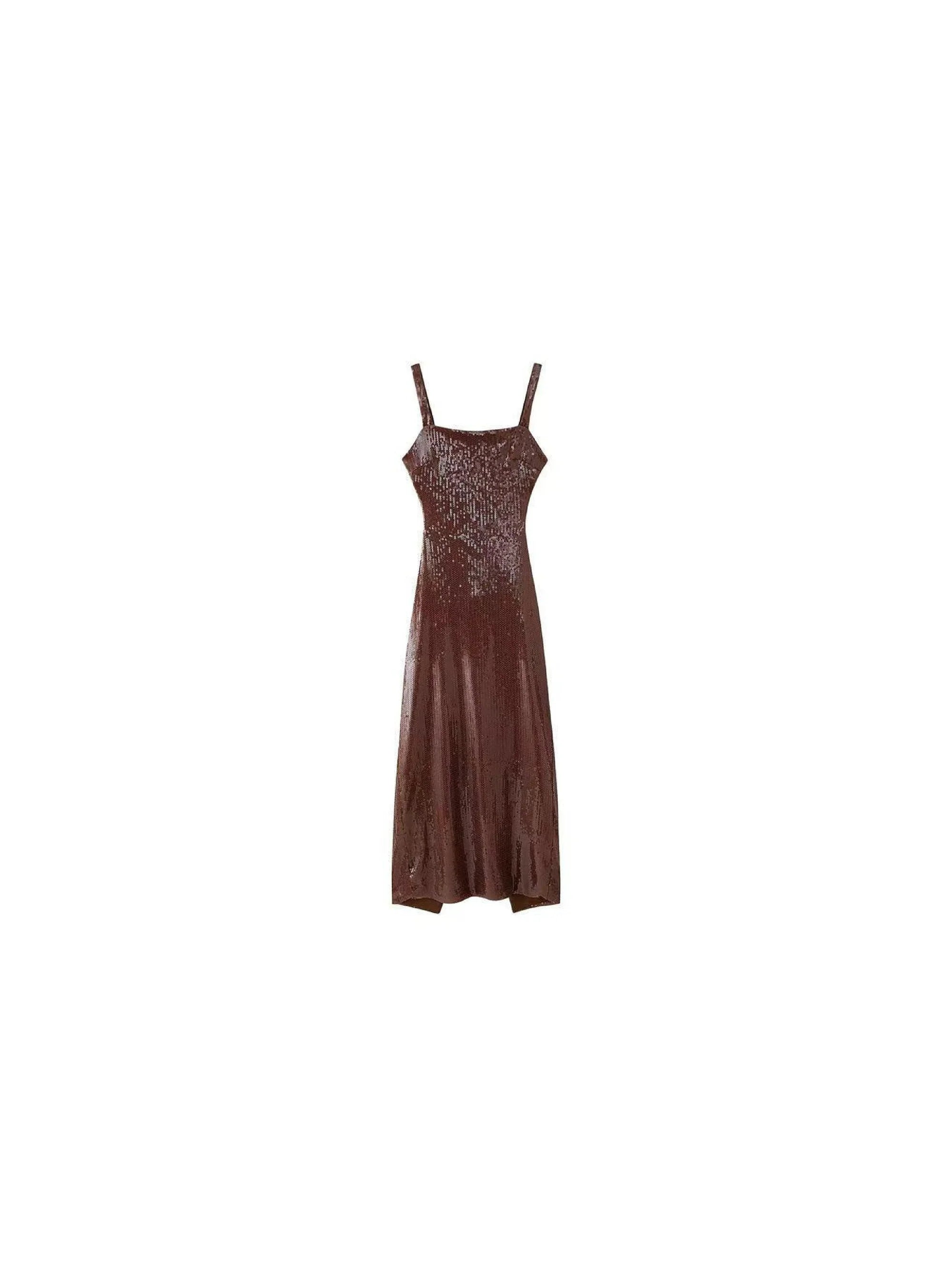 Nushrat Bronze Shimmer Sequin Evening Gown