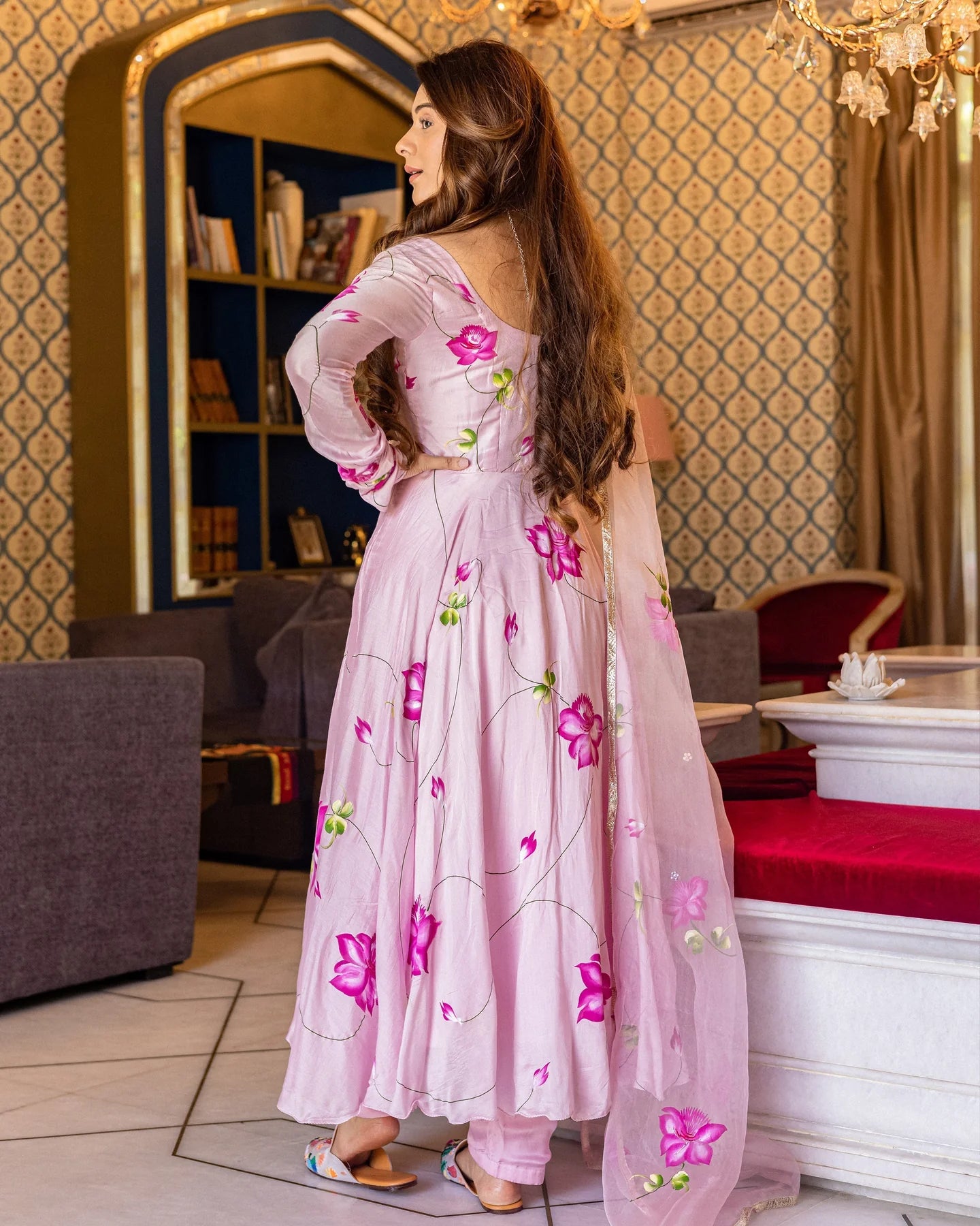 Shraddha Kapoor Blush Pink Floral Anarkali Set