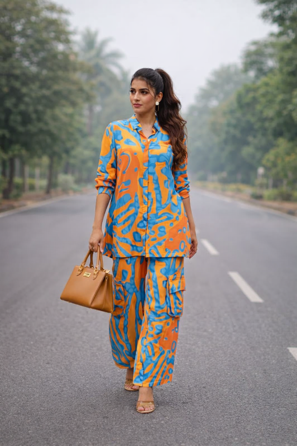 Deepika Padukone Inspired Abstract Print Co-ord Set (Shirt & Pants)