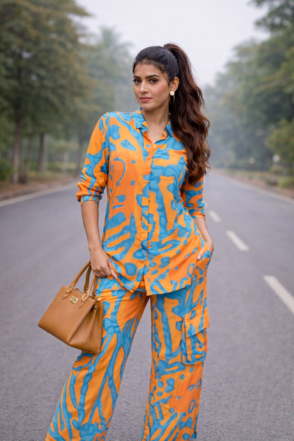 Deepika Padukone Inspired Abstract Print Co-ord Set (Shirt & Pants)