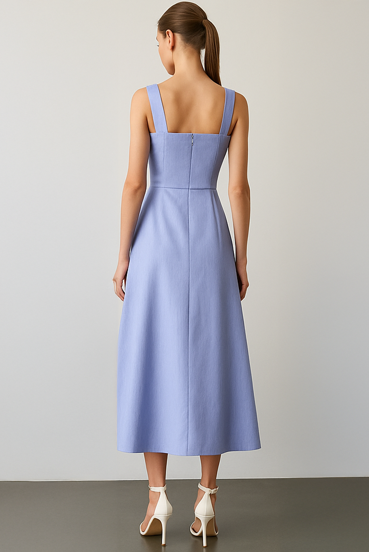 Ruffle Edge Powder Blue Midi Dress