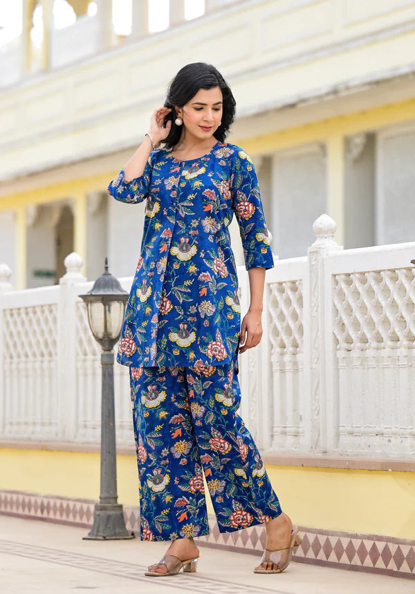 Aditi Rao Hydari Inspired Royal Blue Floral Co-ord Set
