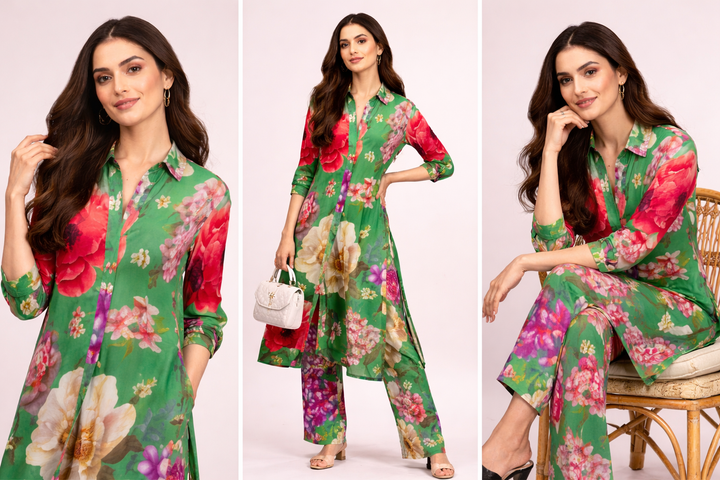 Deepika Padukone Inspired Emerald Bloom Co-Ord Set