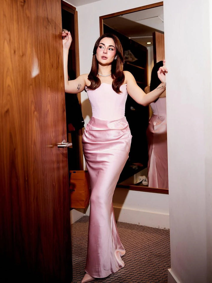 Hania Inspired Rose Velvet Tube Corset Satin Evening Gown