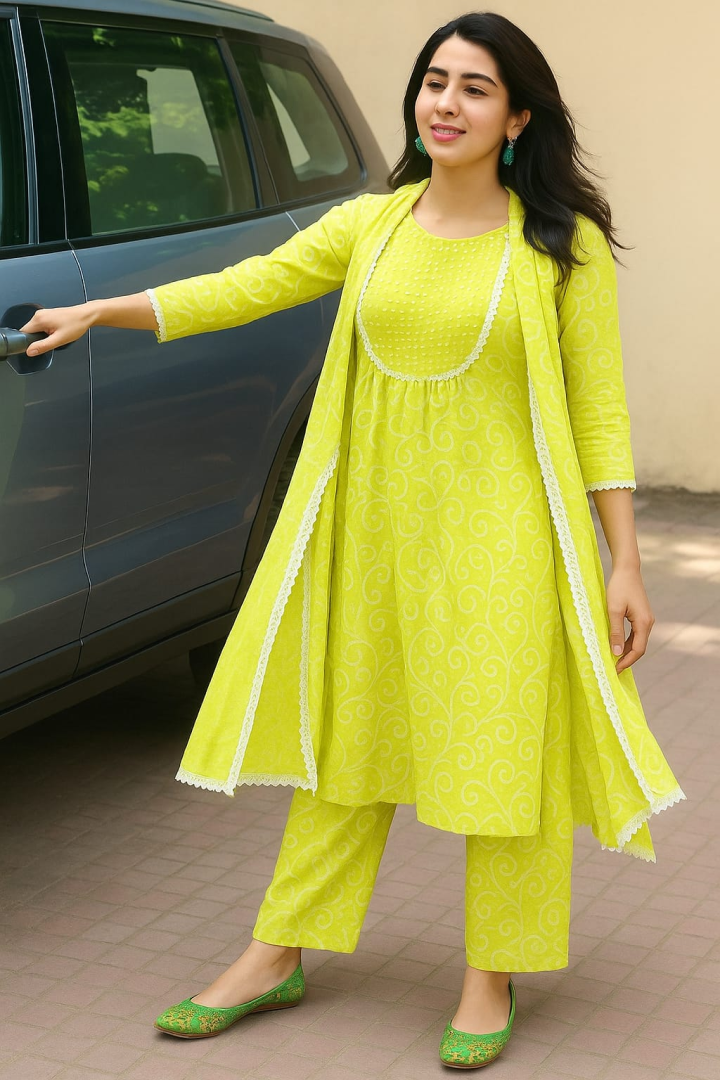 Zest Lime Chikankari Kurta Set