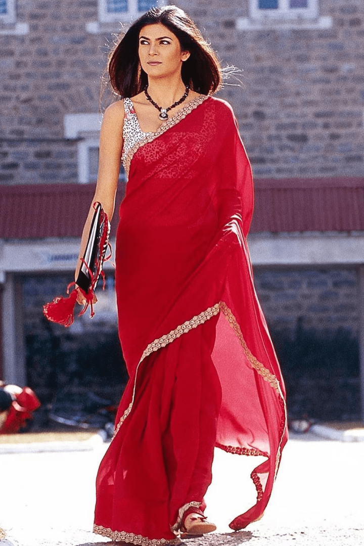 Sushmita Sen" Main Hoon Na" inspired Scarlet Muse – Classic Red Georgette Saree