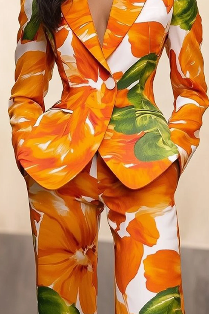 Printing Floral Lapel Collar Blazer