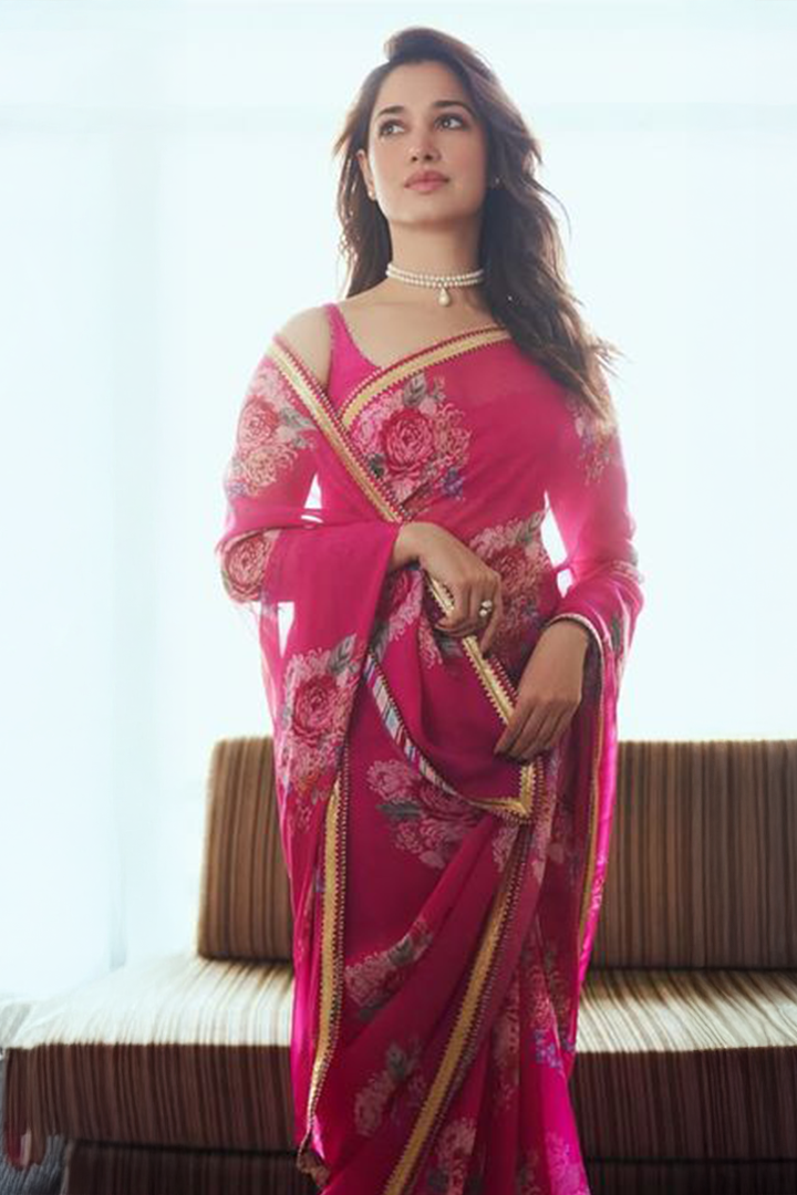 Tamanna Bhatia inspired Rosabella Bloom Georgette Saree