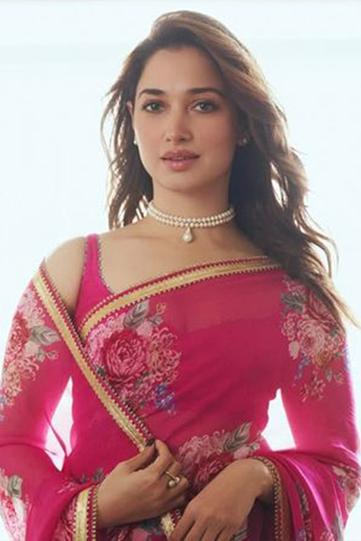 Tamanna Bhatia inspired Rosabella Bloom Georgette Saree