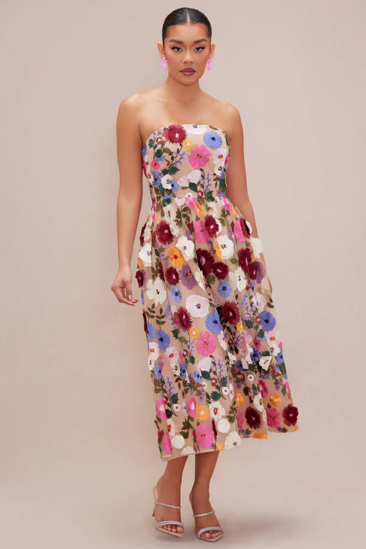 Adeline Embroidered Midi Dress - Multi Color