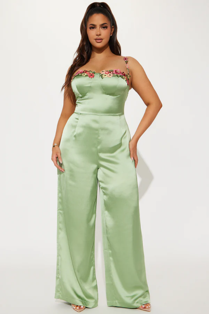 Evelyn Satin Jumpsuit - Sage