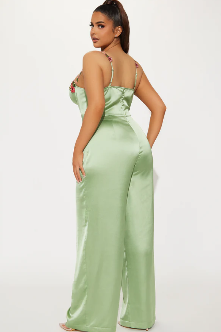 Evelyn Satin Jumpsuit - Sage