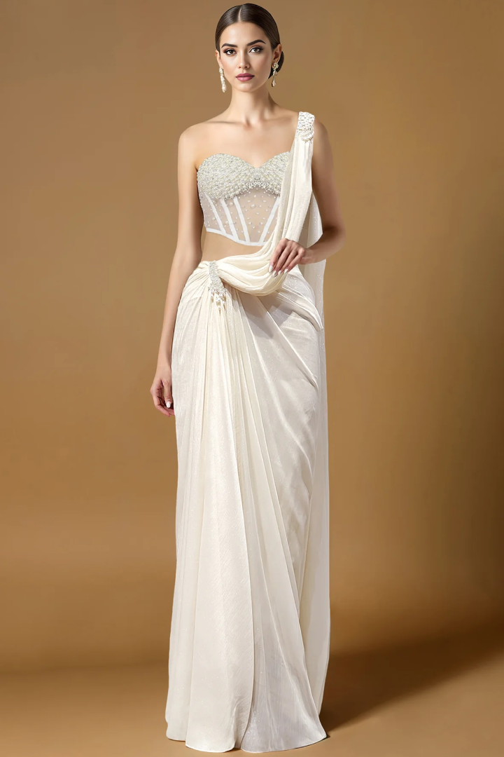 Pearl Elegance Draped Corset Saree