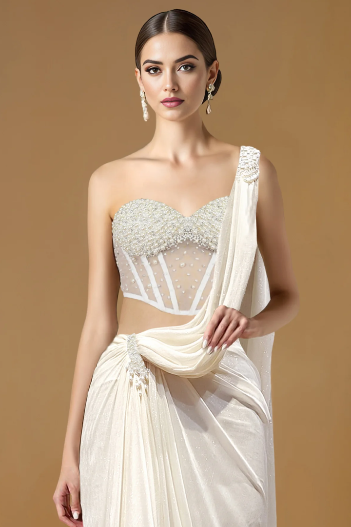 Pearl Elegance Draped Corset Saree