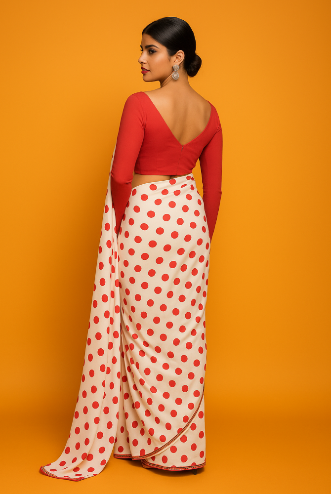 Polka Passion Red & White Saree