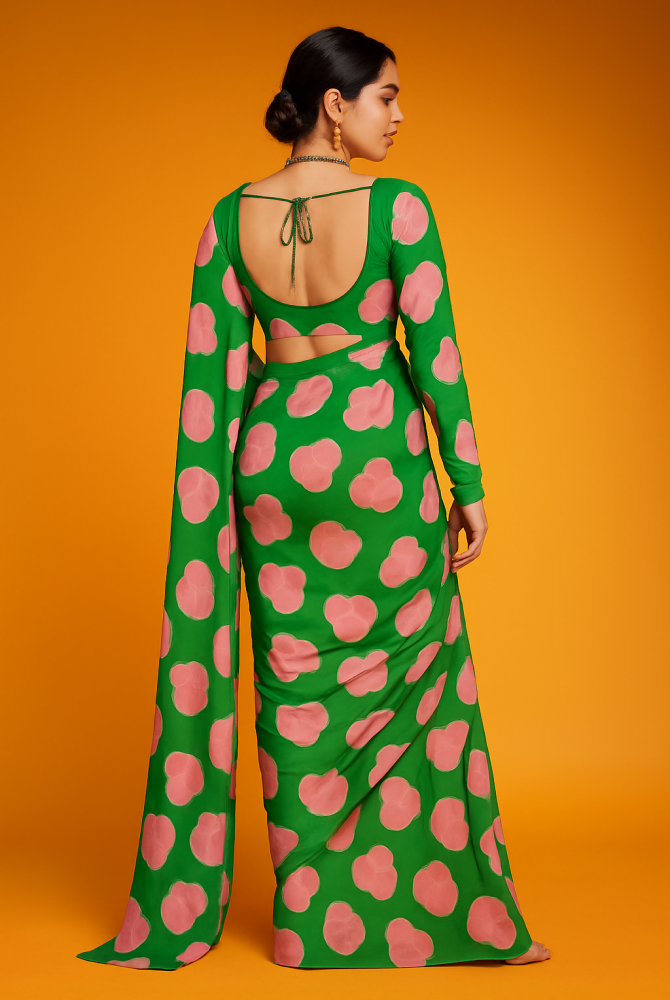Floral Fantasy Green & Pink Saree