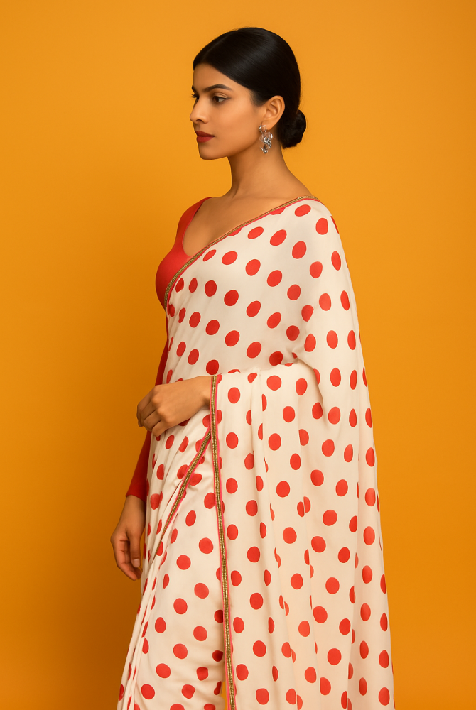 Polka Passion Red & White Saree