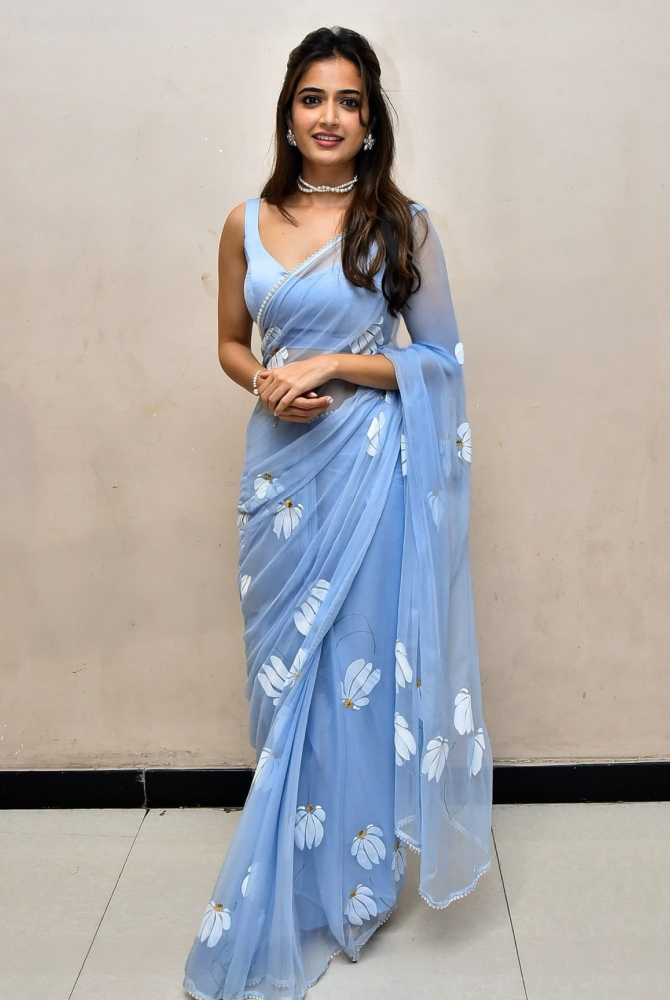 Ashika Ranganatha inspired Bold Blossom Printed Saree