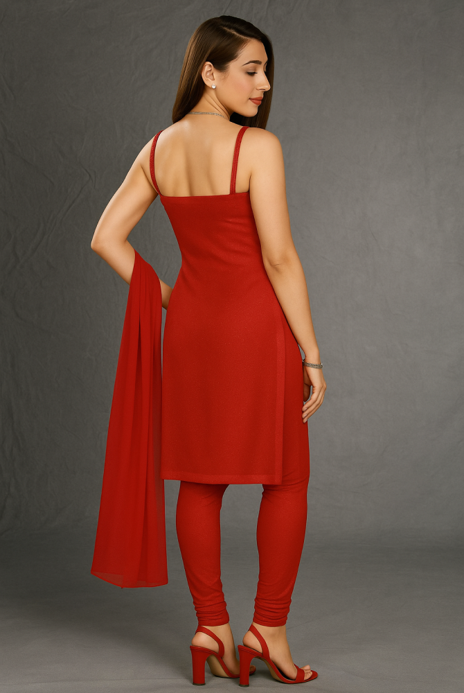 Radiant Red Sleeveless Churidar Suit