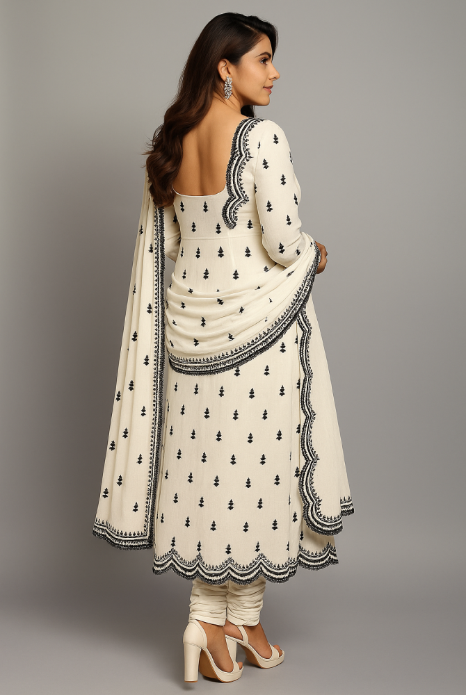 Elegant Ivory Chikankari Anarkali Suit
