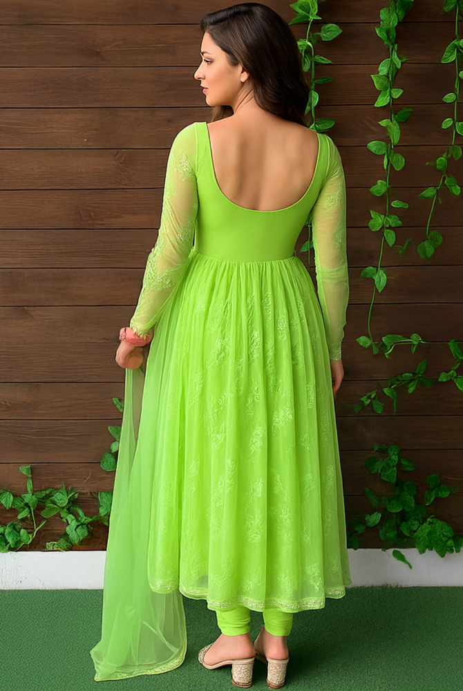 Lime Green Embroidered Anarkali Suit