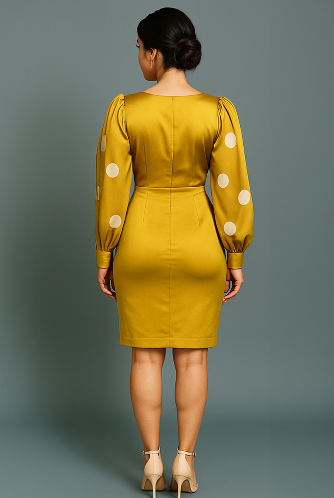 Mustard Polka Dot Satin Bodycon Dress