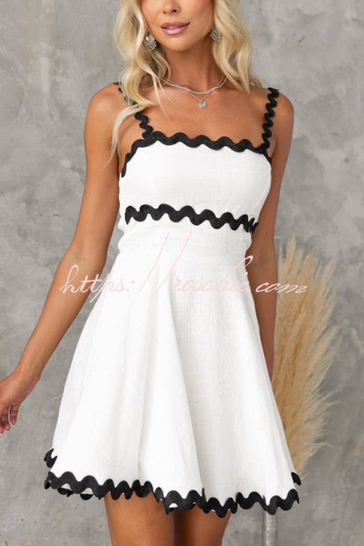 Monochrome Ruffle Trim A-Line Mini Dress