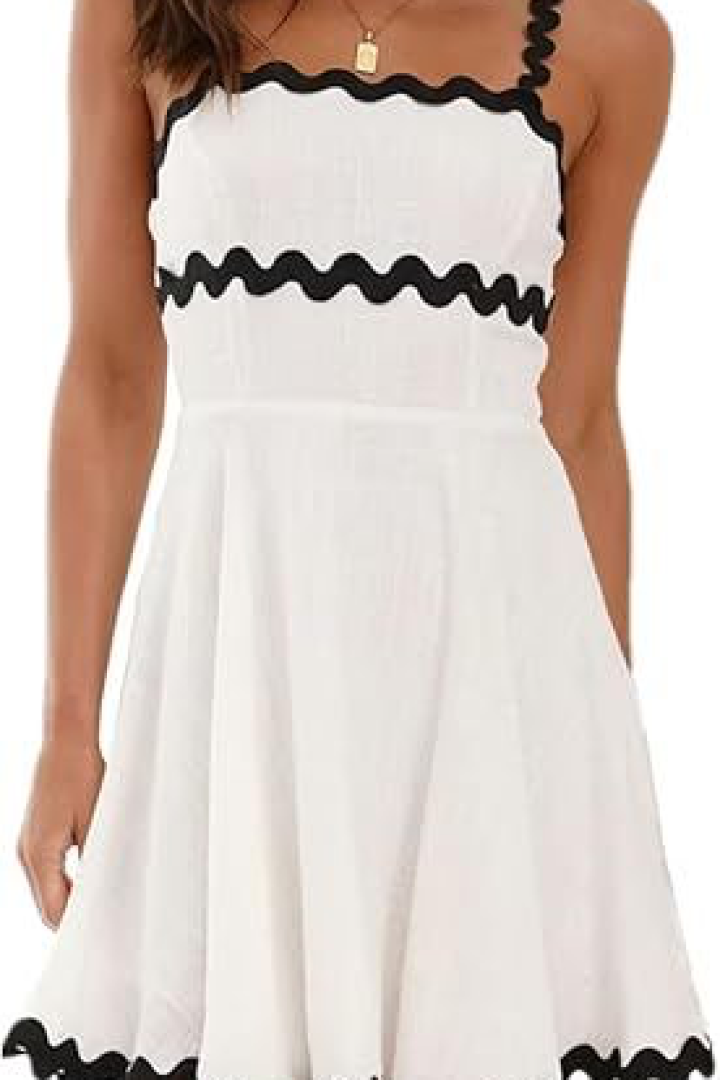 Monochrome Ruffle Trim A-Line Mini Dress