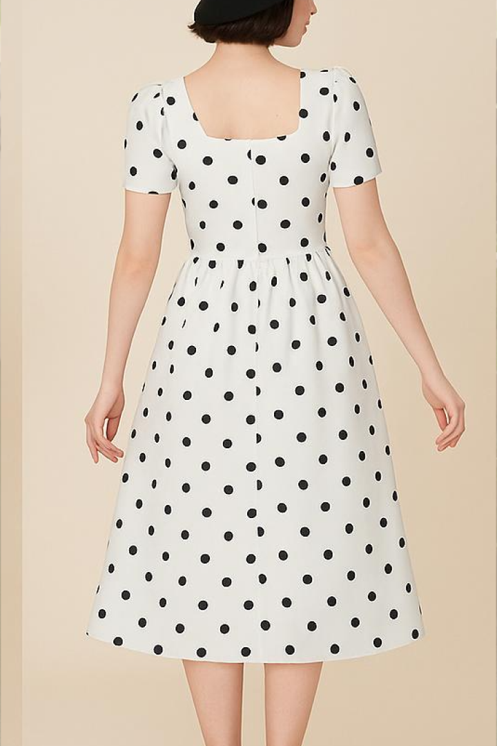 Vintage Polka Dot Midi Dress with Bow Detail
