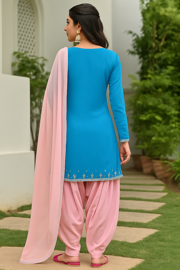 Blue and Pink Patiala Salwar Suit Set