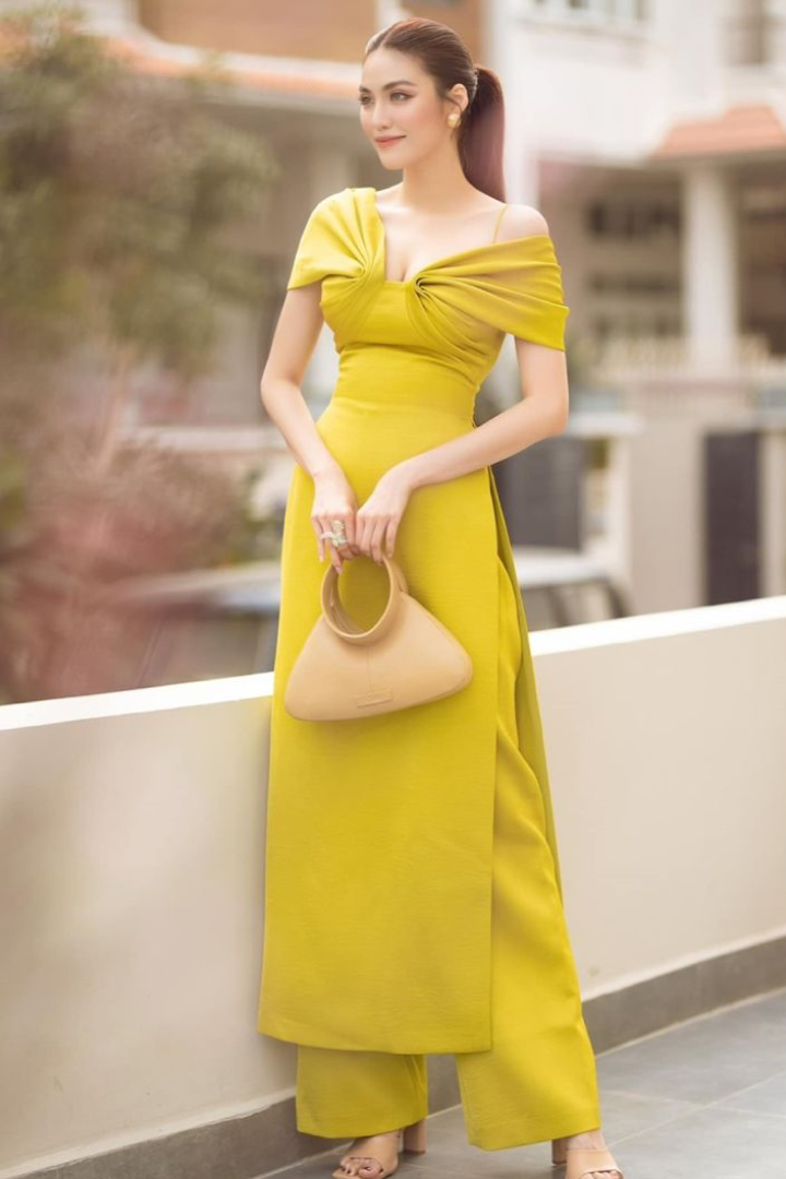 Structured Draped Shoulder Dress with Trousers