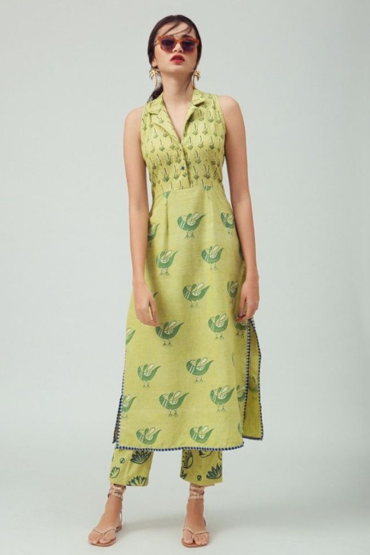 Lime Green Handblock Printed Co-ord Set