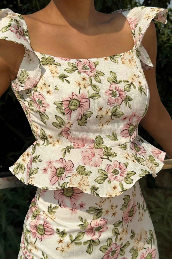 Esha Gupta Elegant Floral Ruffle Top and Skirt set