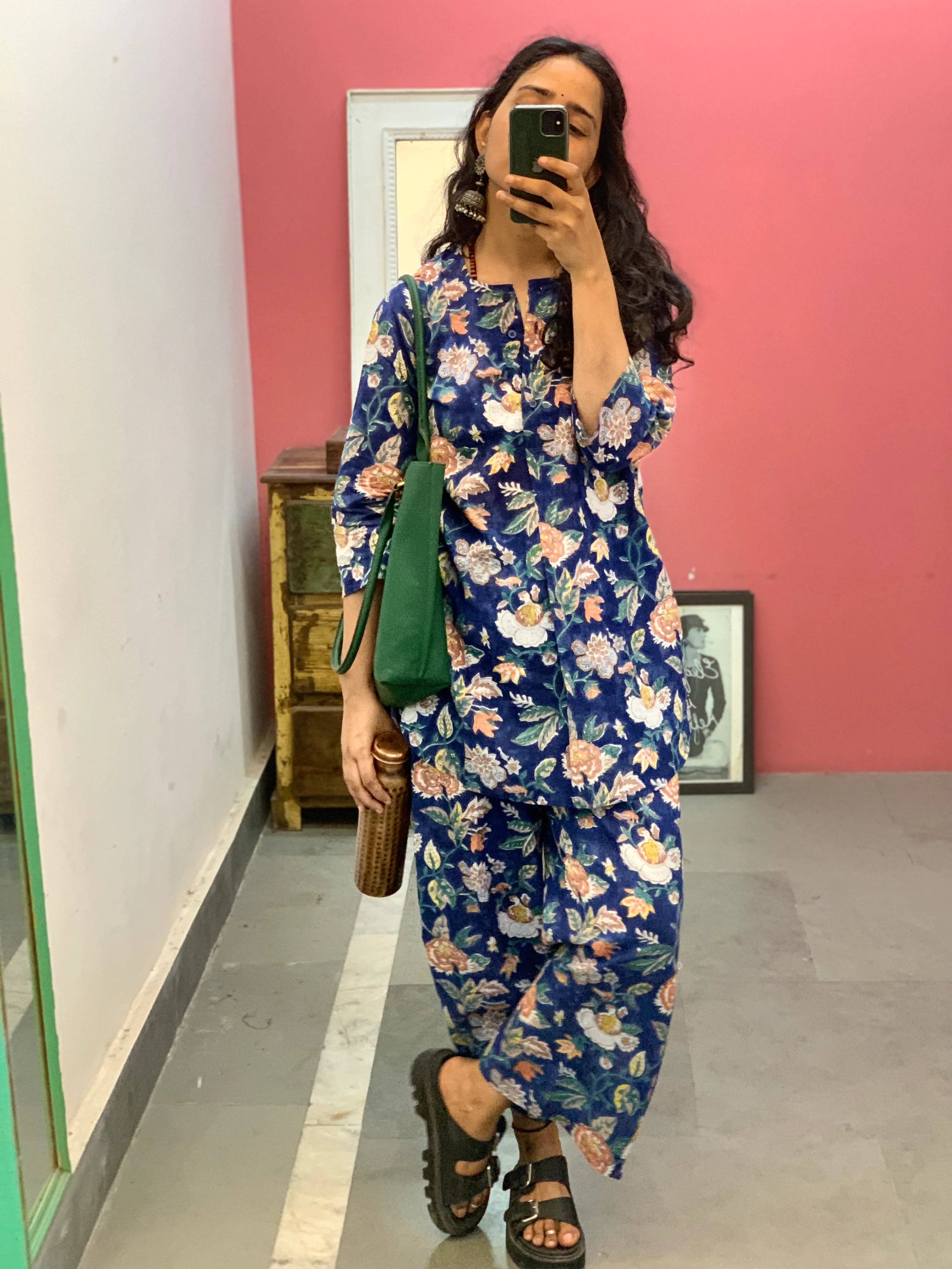 Aditi Rao Hydari Inspired Royal Blue Floral Co-ord Set