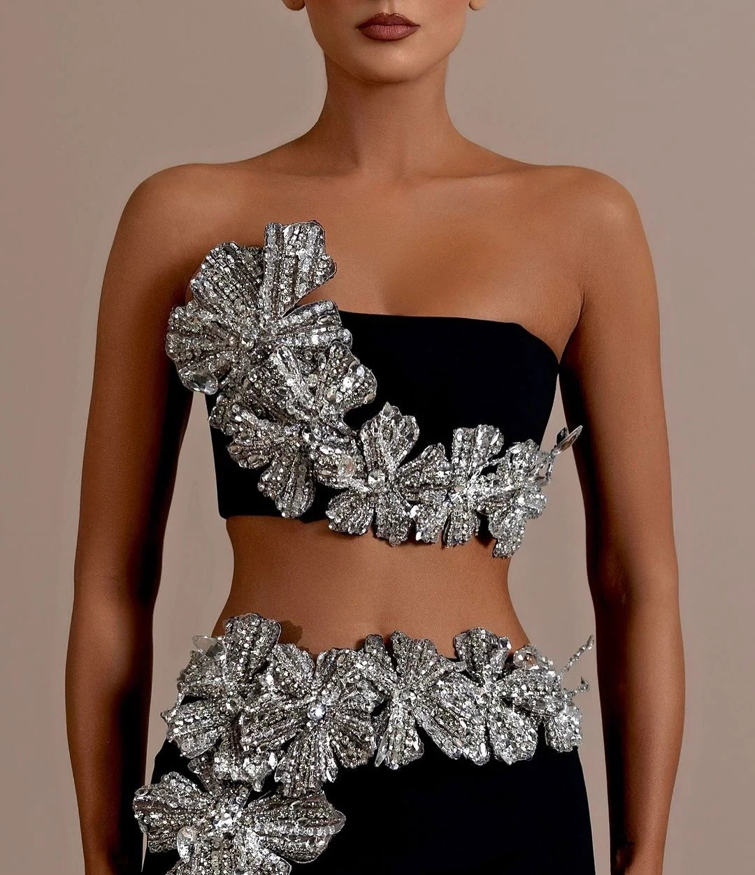 Urvashi Rautela Black Embellished Strapless Gow