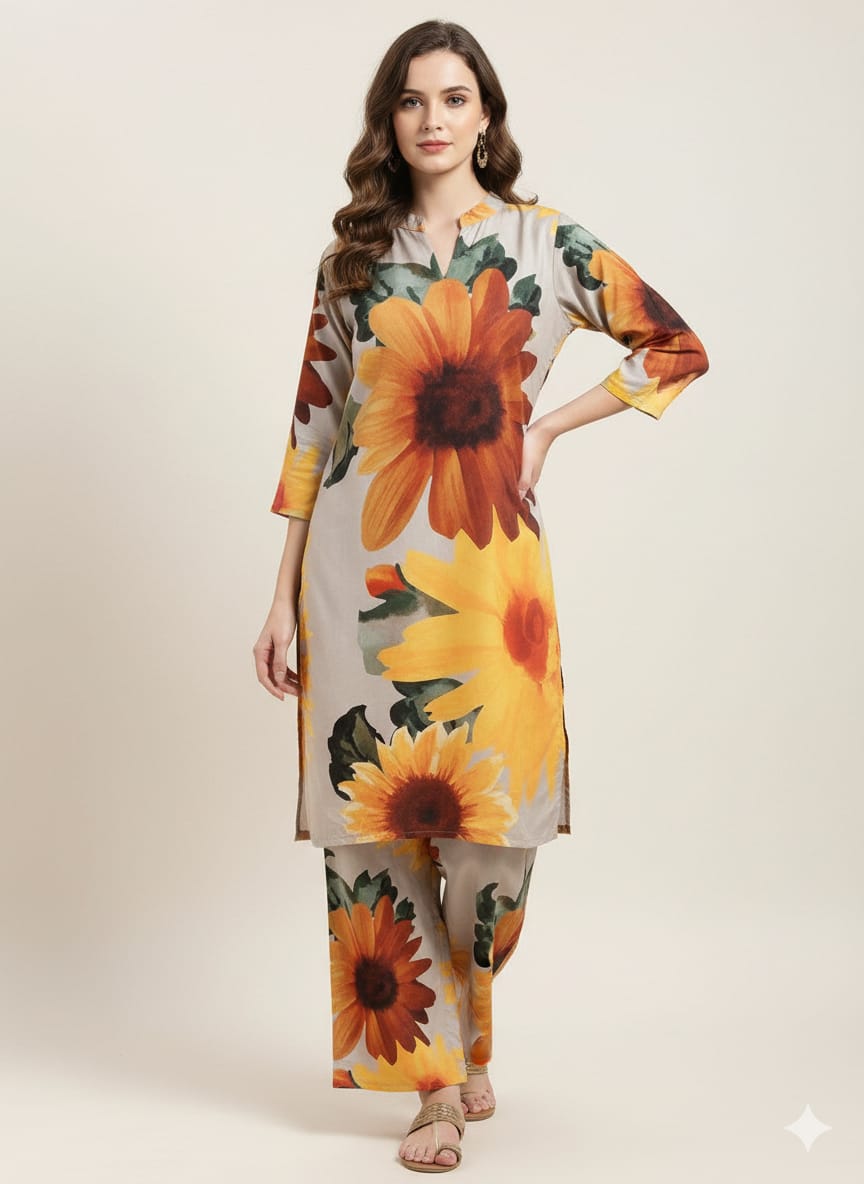 Kareena Kapoor Inspired Sunburst Floral Printed Kurta Set