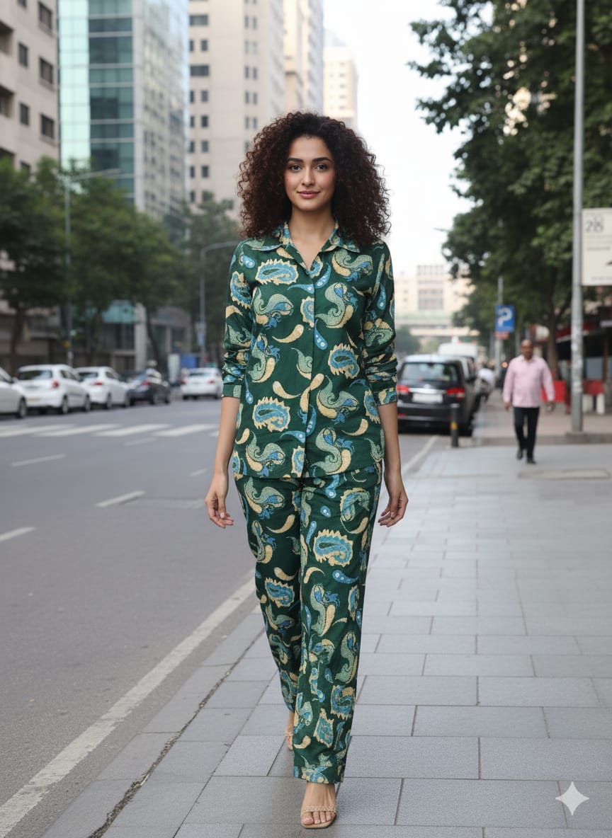 Kiara Advani inspired Emerald Elegance Printed Co-ord Set