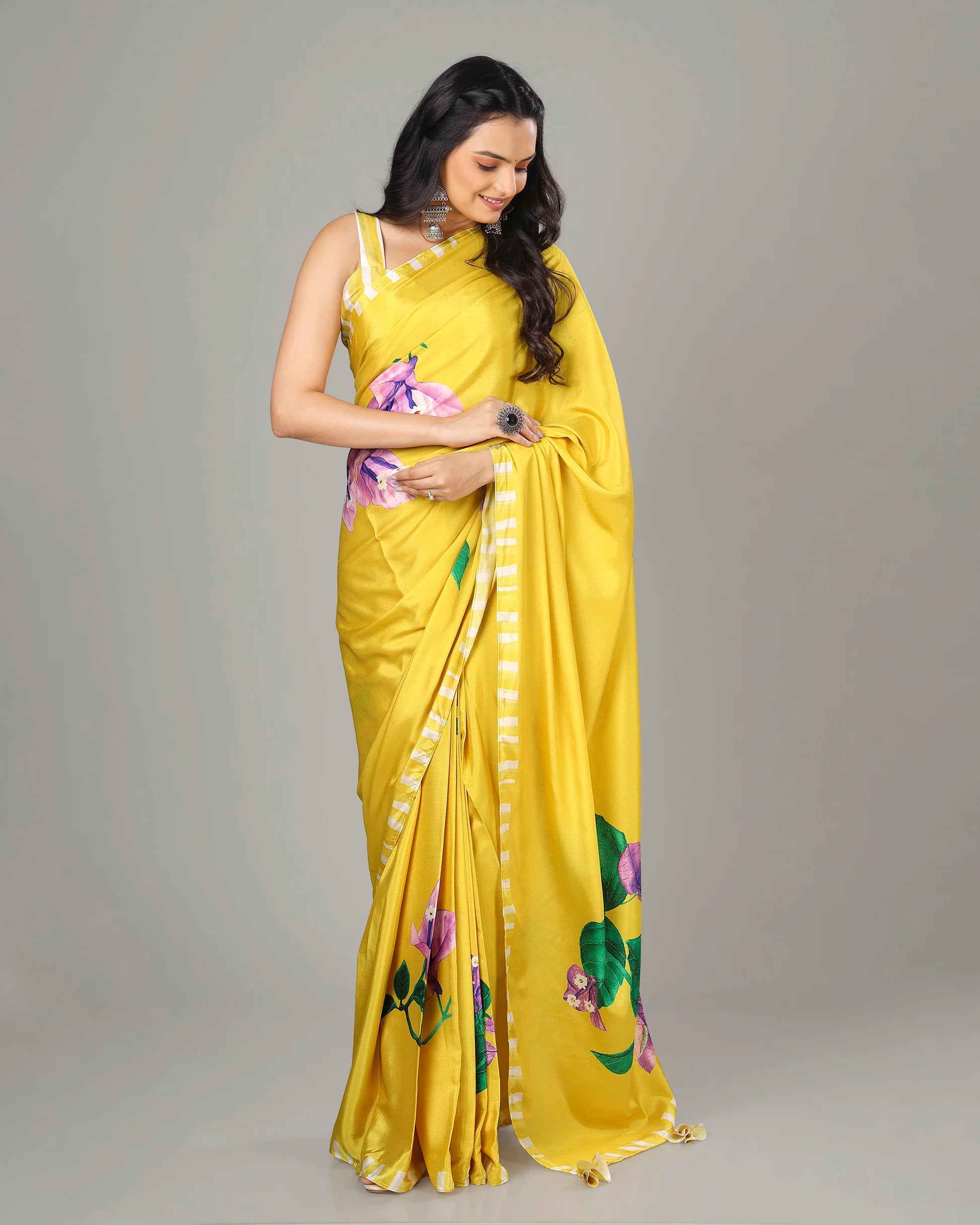 Shilpa Shetty Golden Bloom Satin Saree