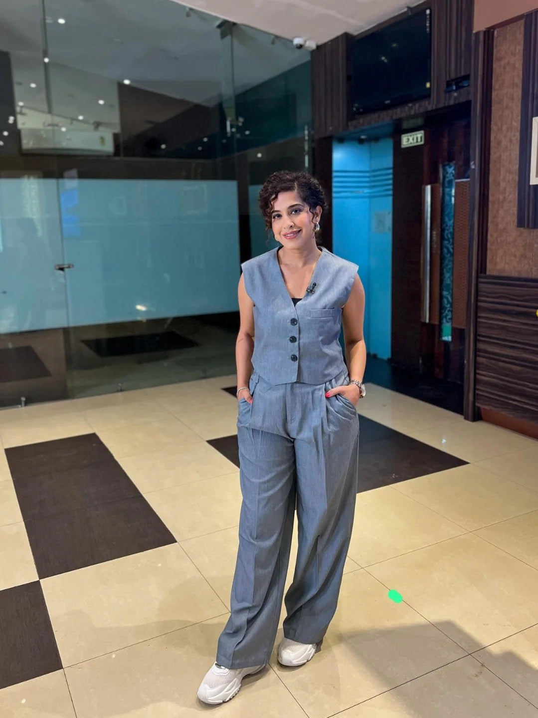 Kamiya Jani inspired Grey Sleeveless Vest &amp; Wide-Leg Pants Co-ord Set