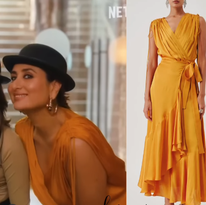 Kareena Kapoor Inspired Mustard Ruffle High-Low Wrap Dress