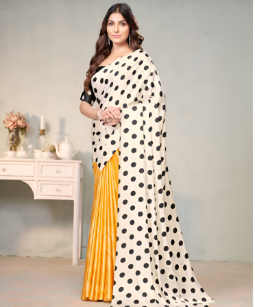 Hansika Motwani Polka Dot and Mustard Contrast Saree